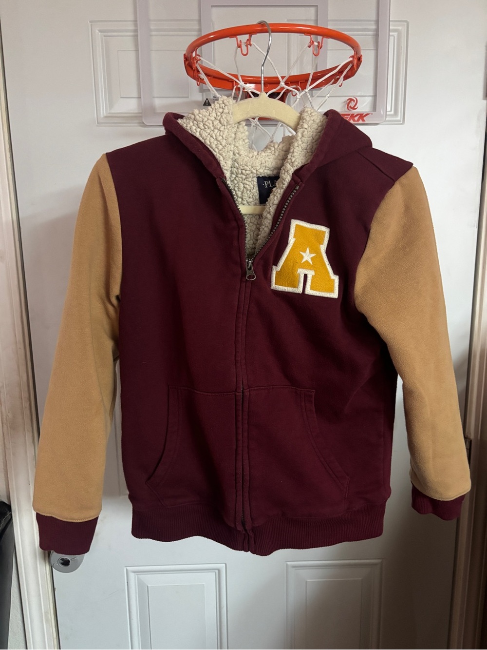 The Children's Place Maroon and Tan Sherpa-Lined Hooded Zip Sweatshirt